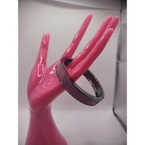 Vintage Premier Designs Bracelet Bangle Pink Faux Scales Gray Tone Hinged